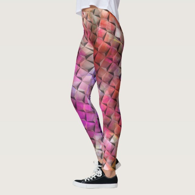 Leggings Rosa rojo manchado y triángulos 3D o 3D (Izquierda)