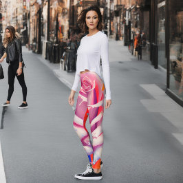 Leggings Rosa Rosa Audaz Floral Artsy Estilo Bohemio 