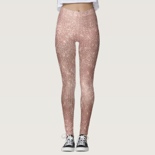 Leggings Rosa Rosa Rosa Faux Cepillo Diamante Metálico Esp