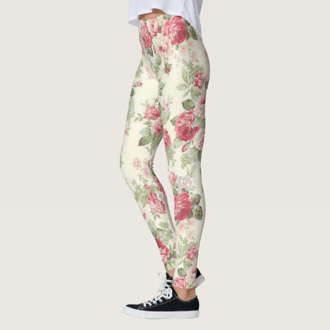 Leggings Rosa rosa rosa y rosa rojo añejo al crema (Izquierda)