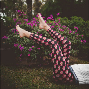 Leggings Rosa rosa sobre patrón floral negro