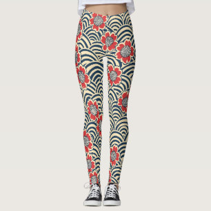 Leggings Rosa Sakura Ola Marina Crema Patrón Japonés