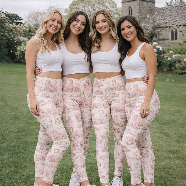 Leggings Rosa Sonrojo Aldea Inglesa Boda Acuarela (Blush Pink English Village Wedding Watercolor Leggings)