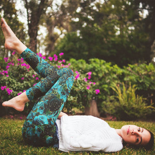 Leggings Rosa Teal Dorado Glitter Glam Floral Boho