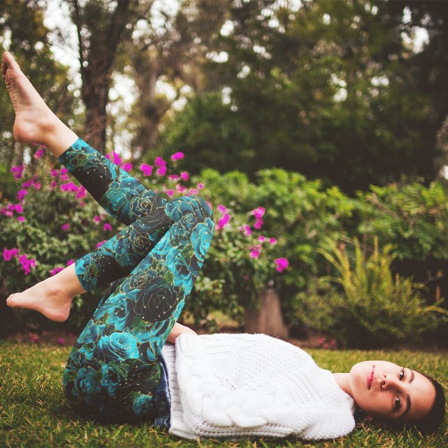 Leggings Rosa verde azulado Purpurina de oro Glam Floral Bo (Subido por el creador)