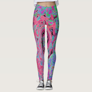 Leggings Rosa y Verde Lima Groovy Remolino Abstracto Retro