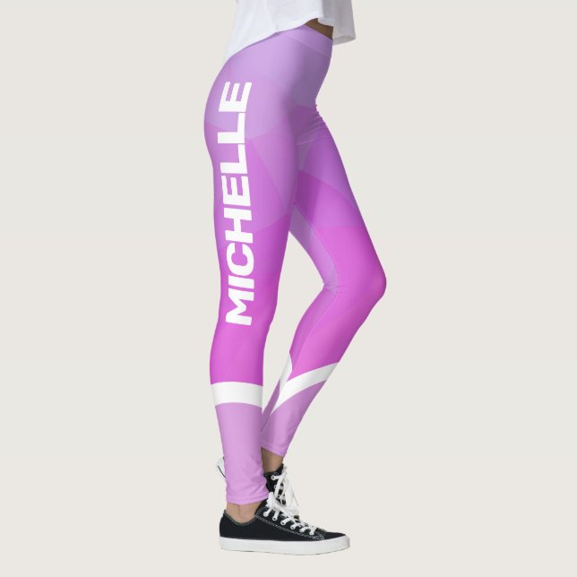 Leggings Rosa y violeta con nombre blanco rayado moderno (Derecha)