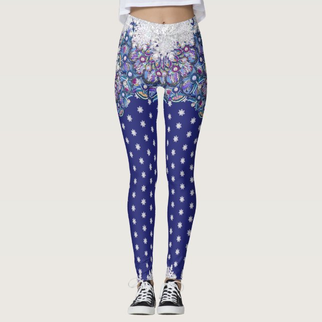 Leggings Rosada azul y copo de nieve (Anverso)