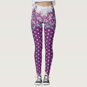 Leggings Rosada roja cardinal y copo de nieve