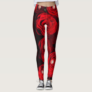 Leggings rosales rojas perla negra floral
