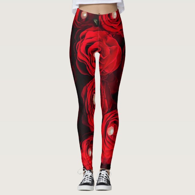 Leggings rosales rojas perla negra floral (Anverso)