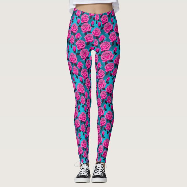Leggings Rosas abstractas en neón rosa (Anverso)