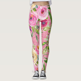Leggings Rosas acuarelas en rosa y crema en Purpurina rosa