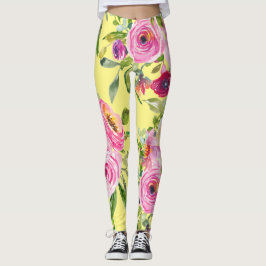 Leggings Rosas acuarelas en rosa y rojo en amarillo