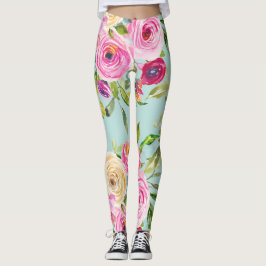 Leggings Rosas acuáticos en rosa y crema en Aqua