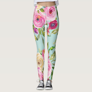 Leggings Rosas acuáticos en rosa y crema en Aqua