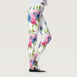 Leggings Rosas acuáticos y mariposas Bonito rosa y azul