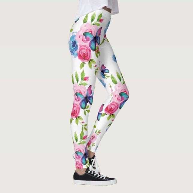Leggings Rosas acuáticos y mariposas Bonito rosa y azul (Derecha)