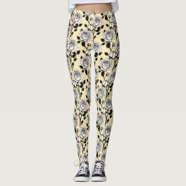 Leggings Rosas blancas y negras sencillas en un estilo gráf