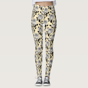 Leggings Rosas blancas y negras sencillas en un estilo gráf