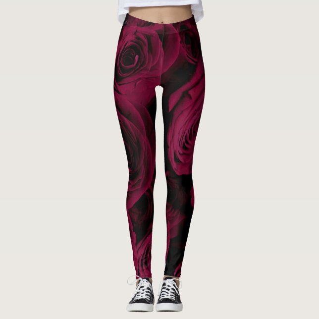 Leggings Rosas burdeos de magenta rojo oscuro y profundo (Anverso)