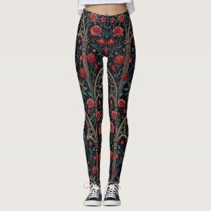 Leggings Rosas Cuervo Góticas Patrón Ornamentado