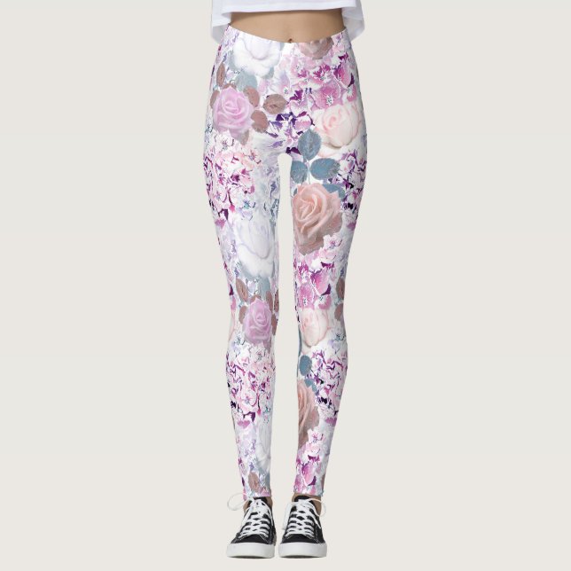 Leggings Rosas de acuarela e hidrangeas. (Anverso)