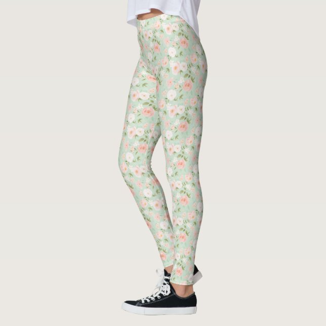Leggings Rosas de acuarela florecen en rosa y rosa (Izquierda)