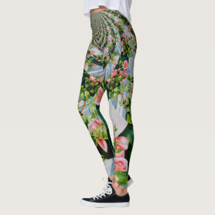 Leggings Rosas de acuarela roja rosa mandala botánica zen