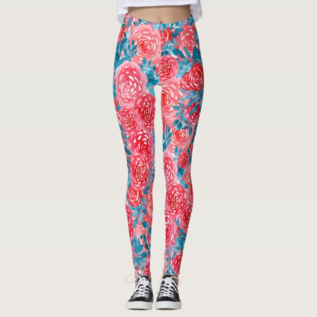 Leggings Rosas de acuarela Tapiz floral (Anverso)