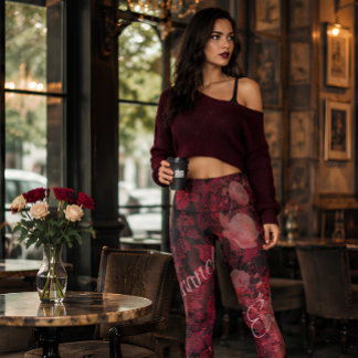 Leggings Rosas de Encaje Carmesí Moda Floral Gótica Románti