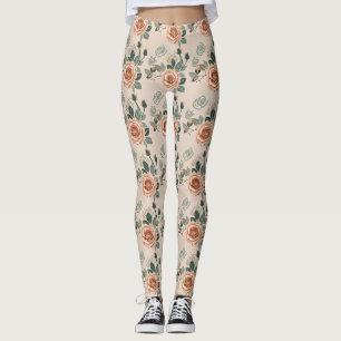 Leggings Rosas de estilo boho en naranja pastel y verde sal