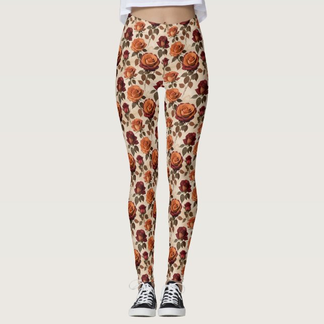 Leggings Rosas de estilo rústico en tonos de naranja y rojo (Anverso)