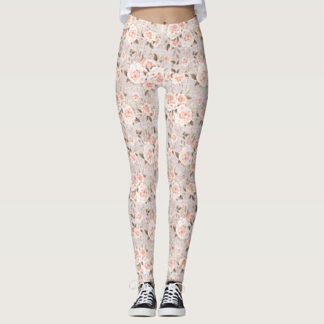 Leggings Rosas de madera y cosecha rusas Shabby Chic románt (Anverso)