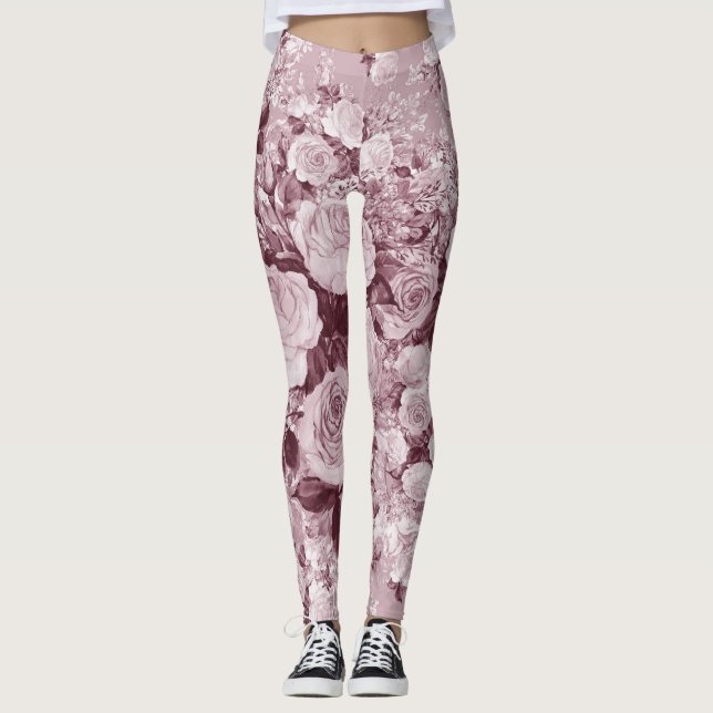 Leggings Rosas de té: Patrón de Bouquet acuarela. (Anverso)