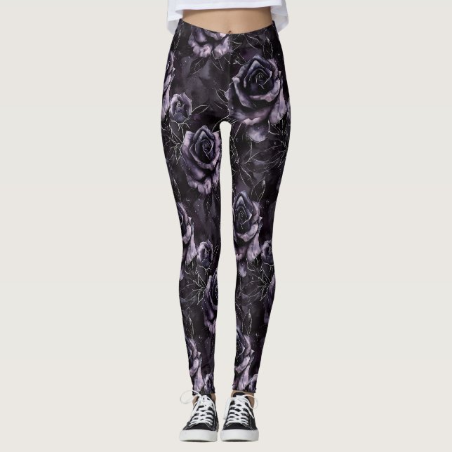 Leggings Rosas del cementerio morado ocultación gótica (Anverso)