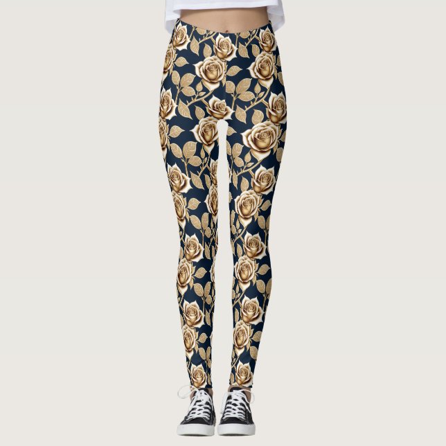 Leggings Rosas Doradas Con Acabado Metálico (Anverso)