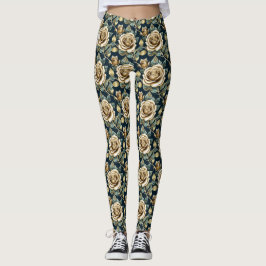 Leggings Rosas doradas con acabado metálico