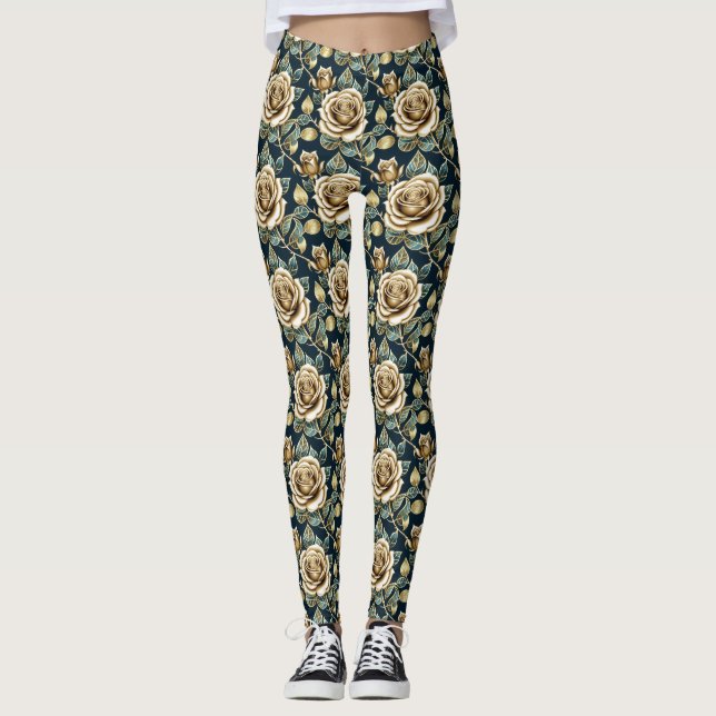 Leggings Rosas doradas con acabado metálico (Anverso)