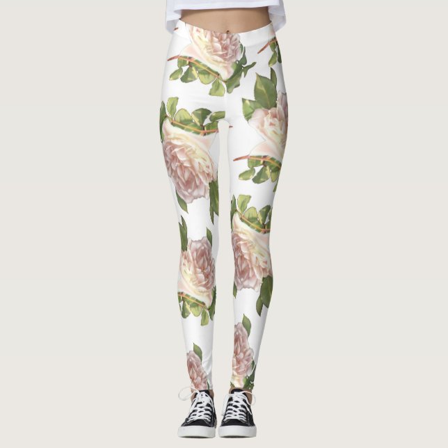 Leggings Rosas elegantes de flores blancas rosas (Anverso)