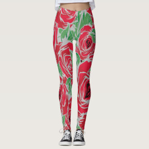 Leggings Rosas Floral de color rojo verde