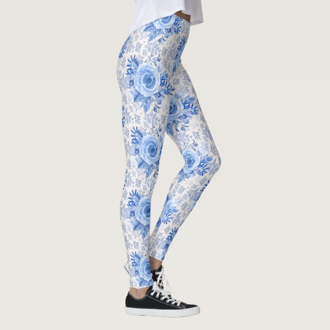 Leggings Rosas florales azules sobre mujeres de piernas bla (Derecha)