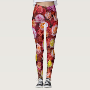 Leggings Rosas Florales de Colores Mezclados Vibrantes