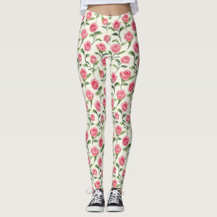 Leggings Rosas Florales Rosa Crema Bonito