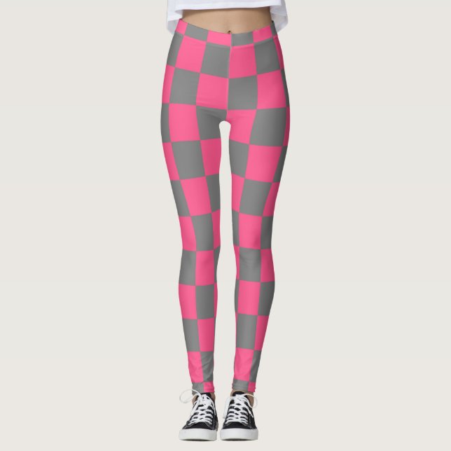 Leggings Rosas fuertes a cuadros y grises carbones (Anverso)
