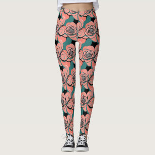 Leggings Rosas geométricas en tonos de negro y azul verdoso
