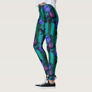 Leggings Rosas góticos azules líneas verticales Jardín