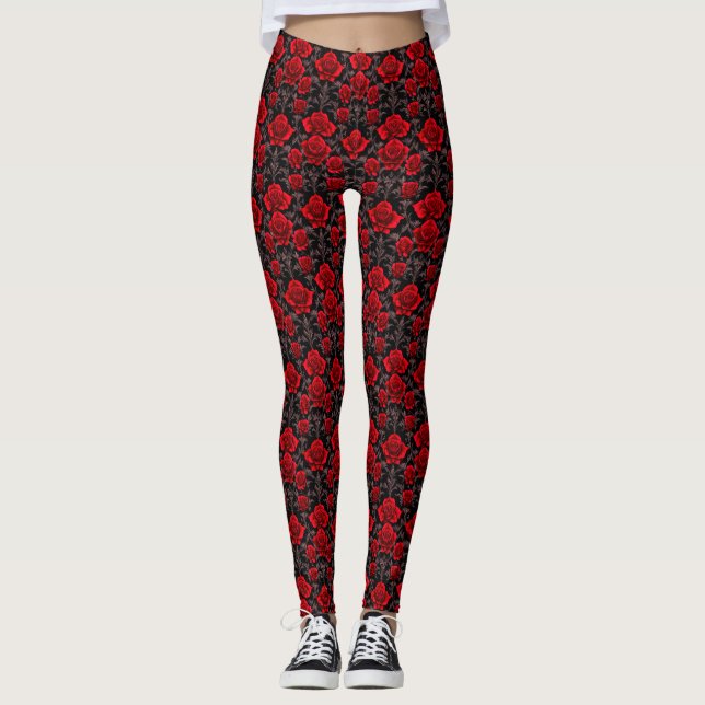 Leggings Rosas góticos rojos y negros (Anverso)