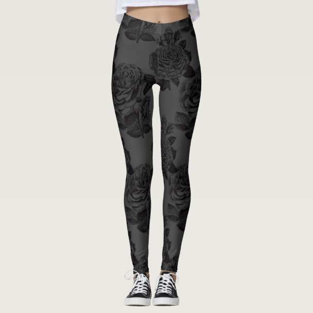 Leggings Rosas grises negros (Anverso)