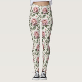 Leggings Rosas Inglesas Clásicas En Tonos Suaves De Rosa 